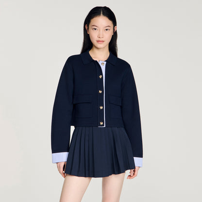 Bruxelles Polo Cardigan With Poplin Details Navy Blue