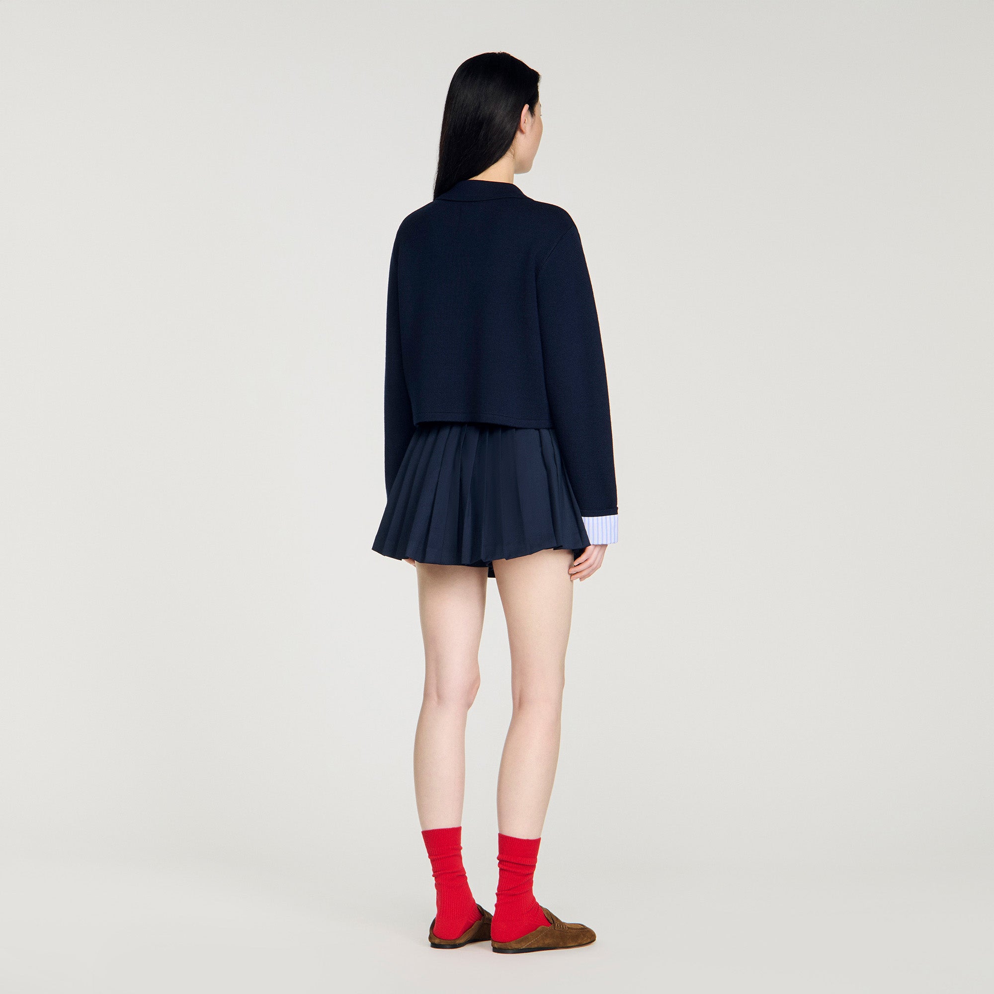 Bruxelles Polo Cardigan With Poplin Details Navy Blue