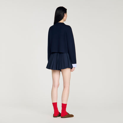 Bruxelles Polo Cardigan With Poplin Details Navy Blue