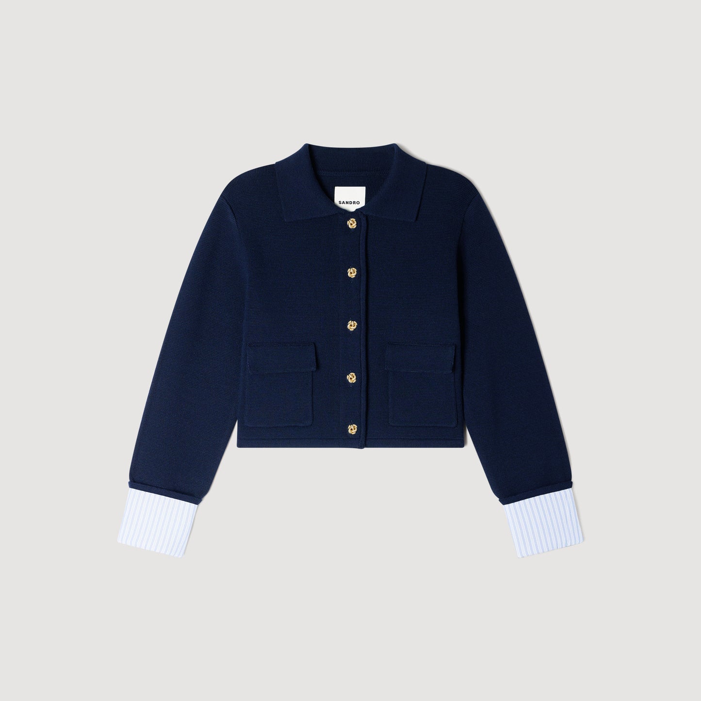 Bruxelles Polo Cardigan With Poplin Details Navy Blue