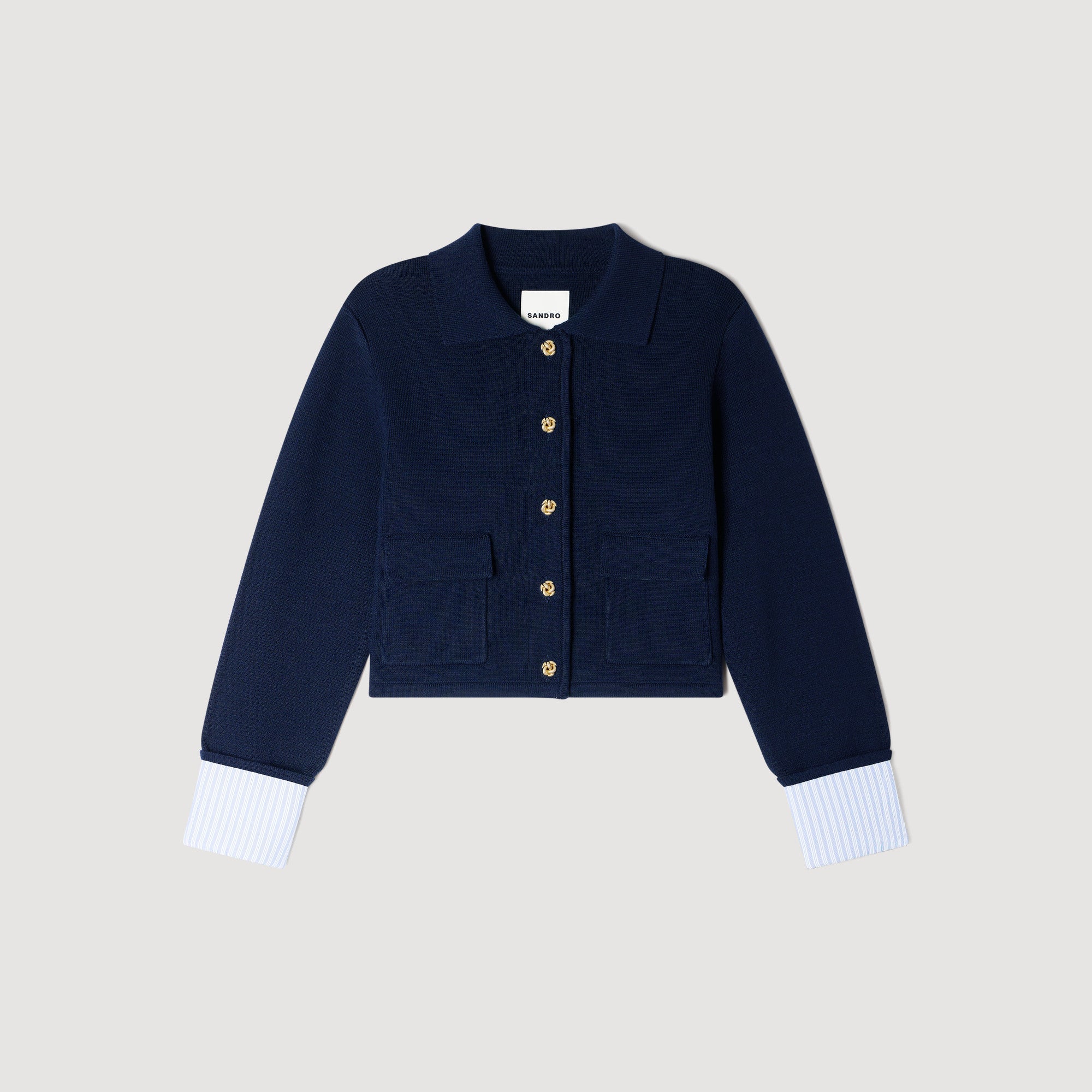 Bruxelles Polo Cardigan With Poplin Details Navy Blue