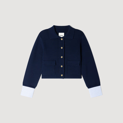 Bruxelles Polo Cardigan With Poplin Details Navy Blue