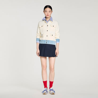 Madeen Cardigan With Denim Details Ecru