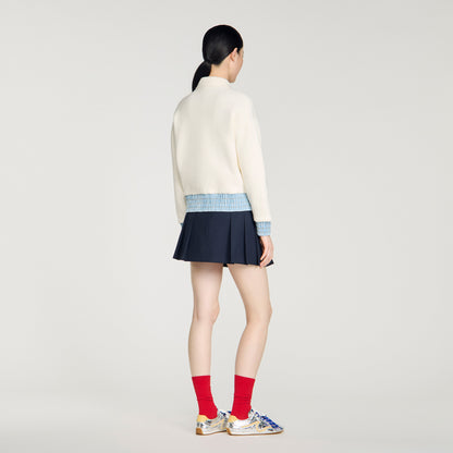 Madeen Cardigan With Denim Details Ecru