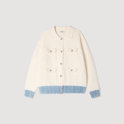 Madeen Cardigan With Denim Details Ecru