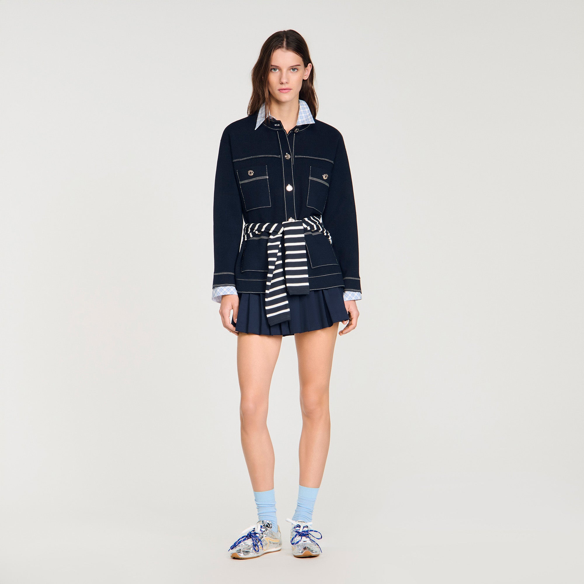 Brooklyn Contrast Stitch Cardigan Navy Blue