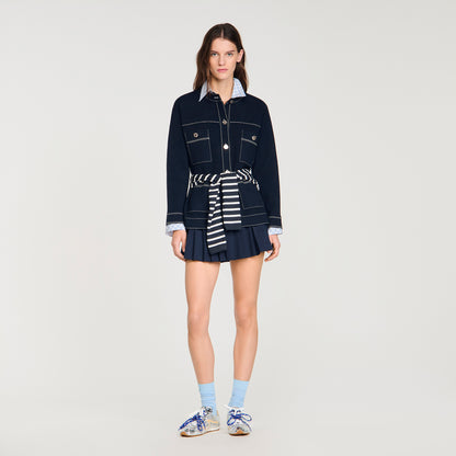 Brooklyn Contrast Stitch Cardigan Navy Blue