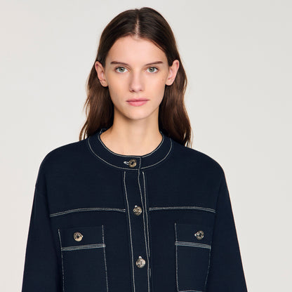 Brooklyn Contrast Stitch Cardigan Navy Blue