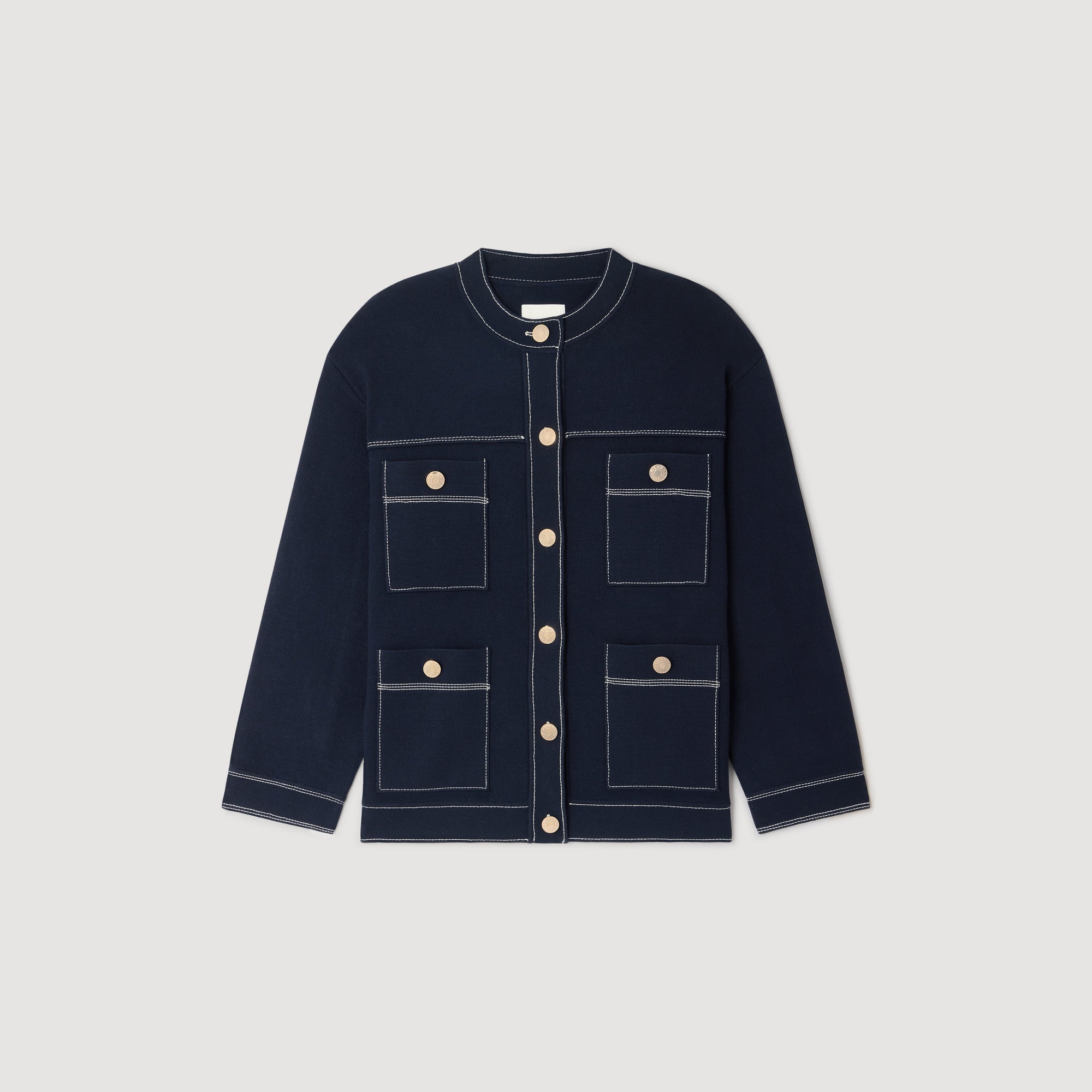 Brooklyn Contrast Stitch Cardigan Navy Blue