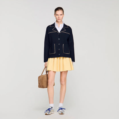 Truman Studded Blazer Collar Cardigan Navy Blue