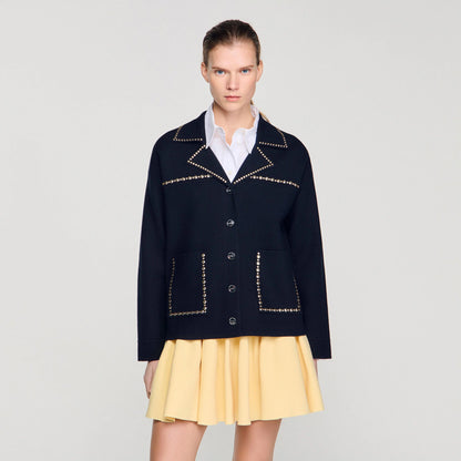 Truman Studded Blazer Collar Cardigan Navy Blue