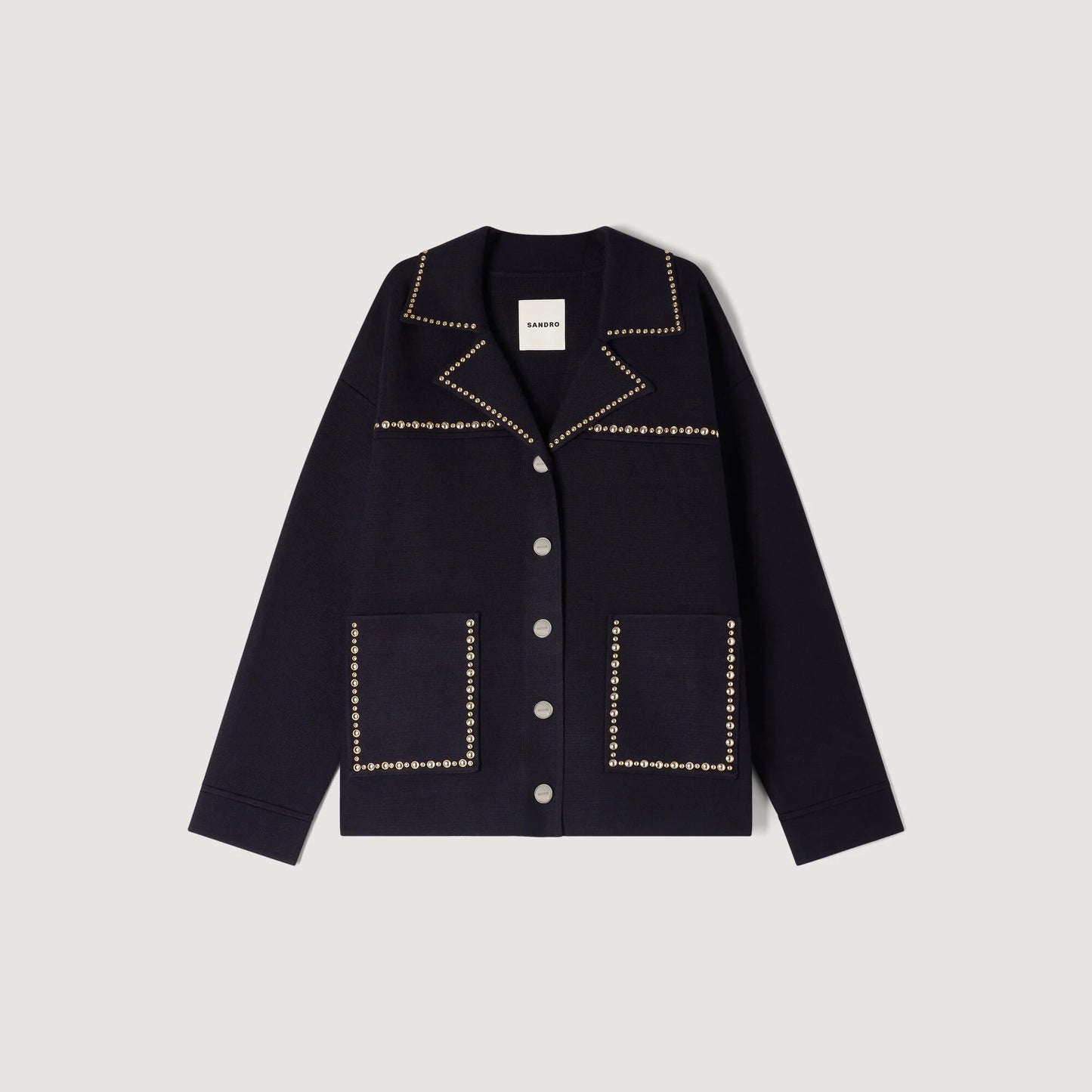 Truman Studded Blazer Collar Cardigan Navy Blue