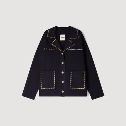 Truman Studded Blazer Collar Cardigan Navy Blue