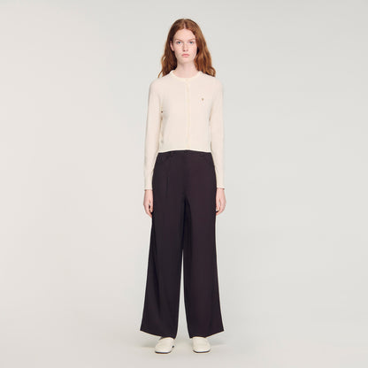 Tim Padded Round Neck Cropped Cardigan Ecru