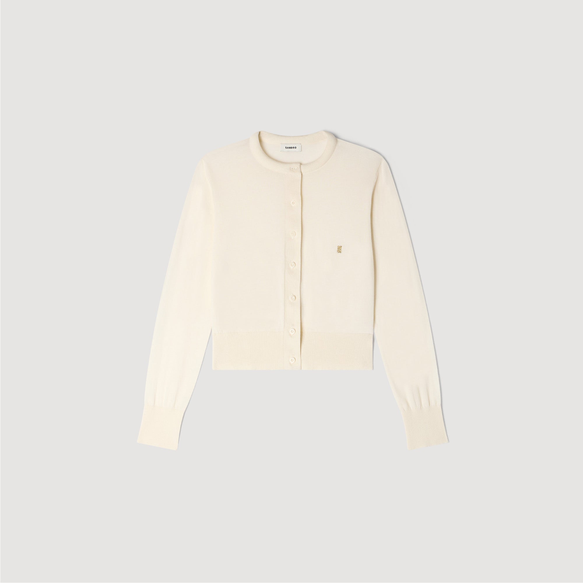 Tim Padded Round Neck Cropped Cardigan Ecru