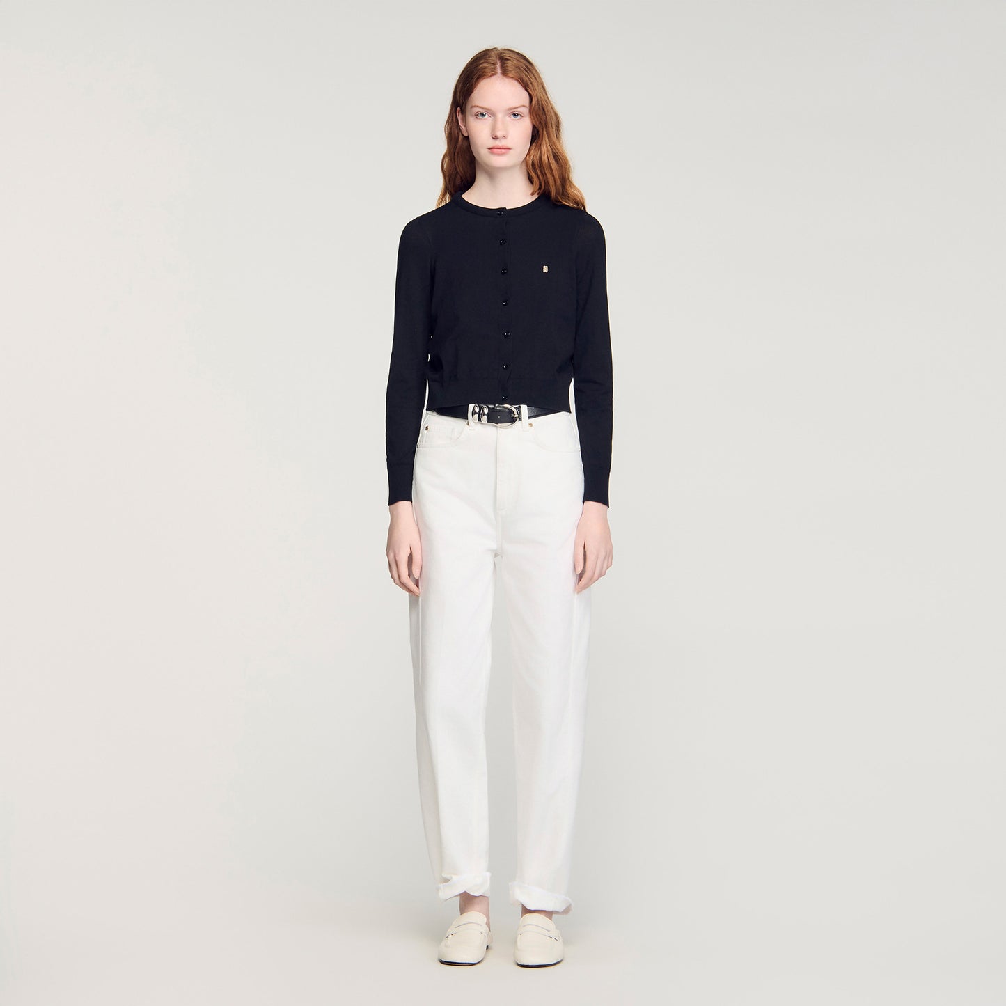 Tim Padded Round Neck Cropped Cardigan Black