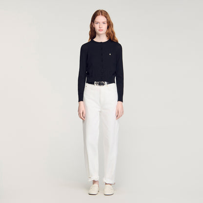 Tim Padded Round Neck Cropped Cardigan Black