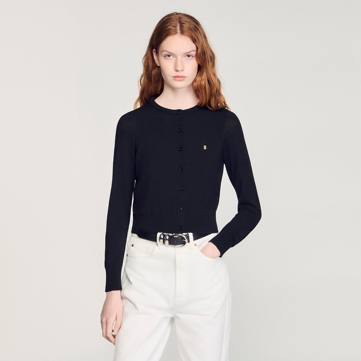 Tim Padded Round Neck Cropped Cardigan Black