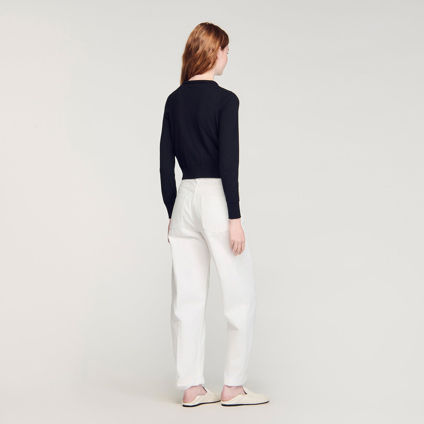 Tim Padded Round Neck Cropped Cardigan Black