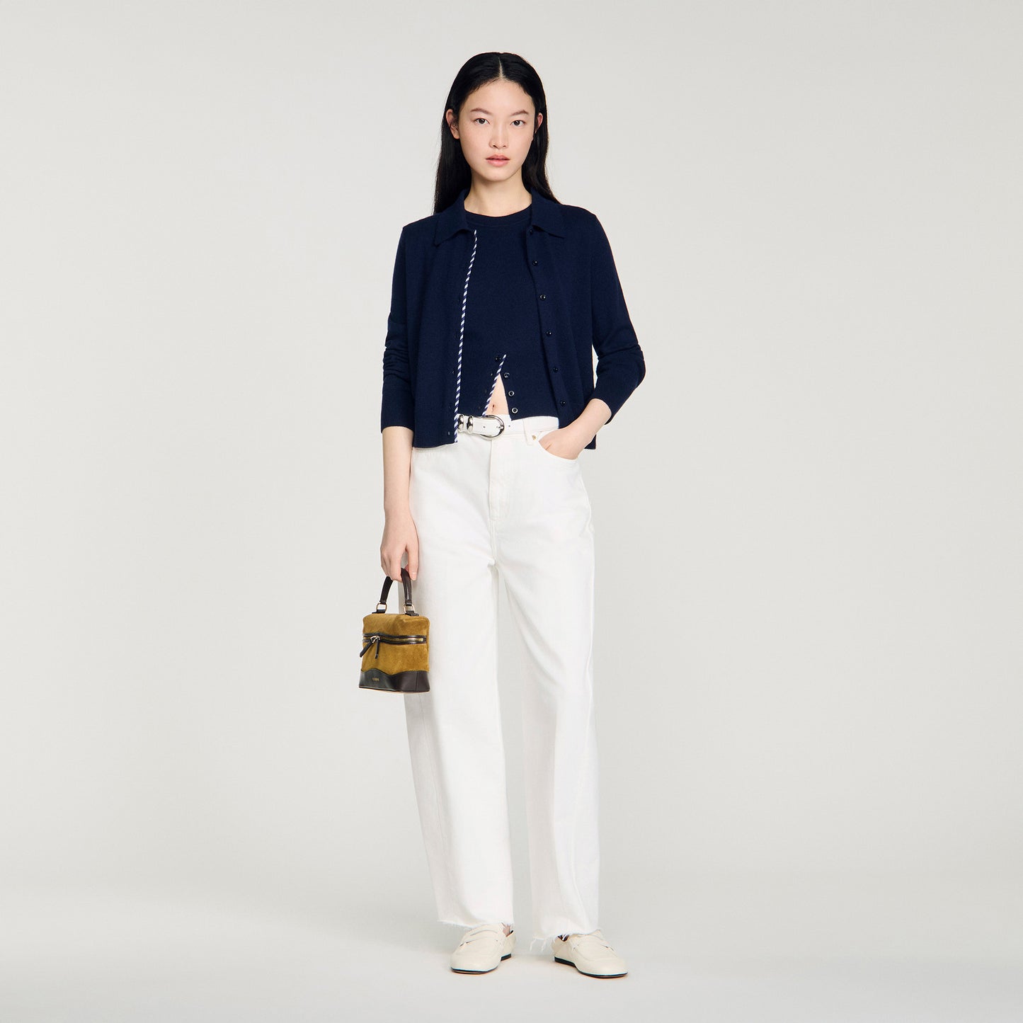 Dantes Striped Wool And Cashmere Cardigan Navy Blue