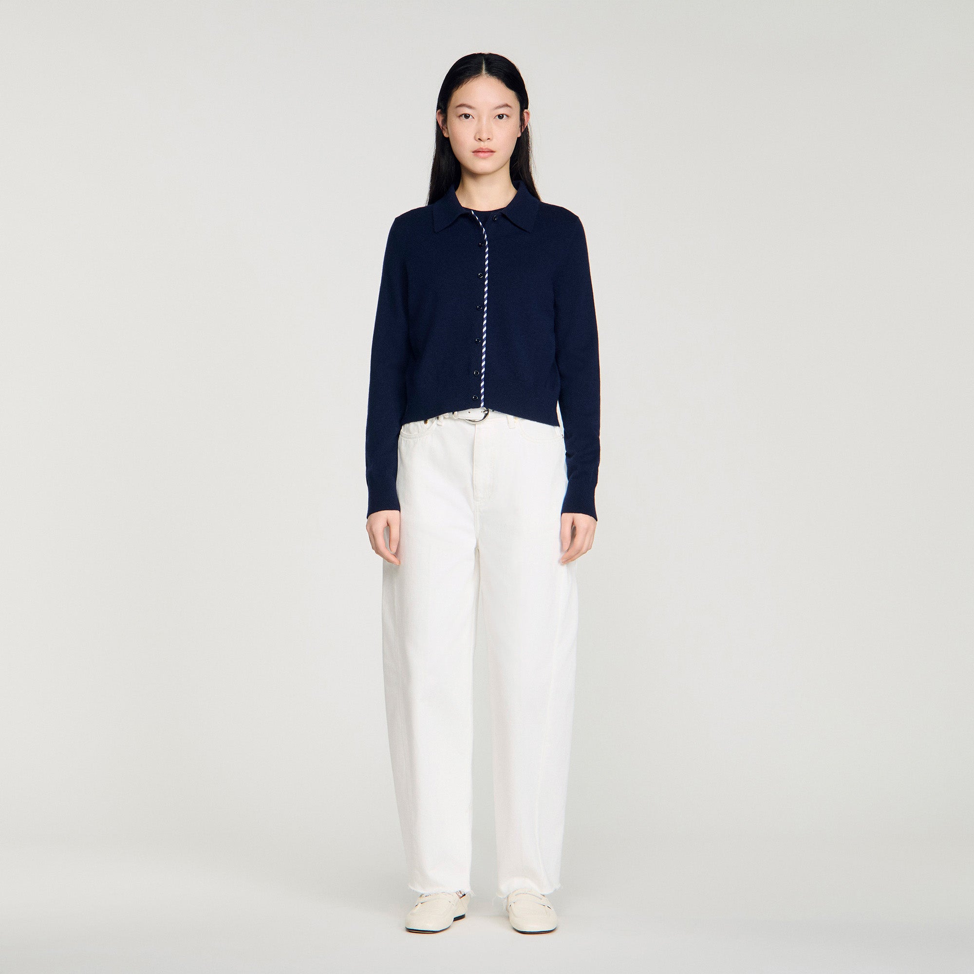 Dantes Striped Wool And Cashmere Cardigan Navy Blue
