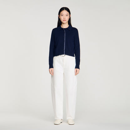 Dantes Striped Wool And Cashmere Cardigan Navy Blue