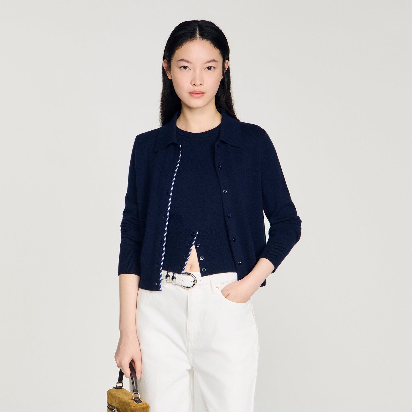 Dantes Striped Wool And Cashmere Cardigan Navy Blue
