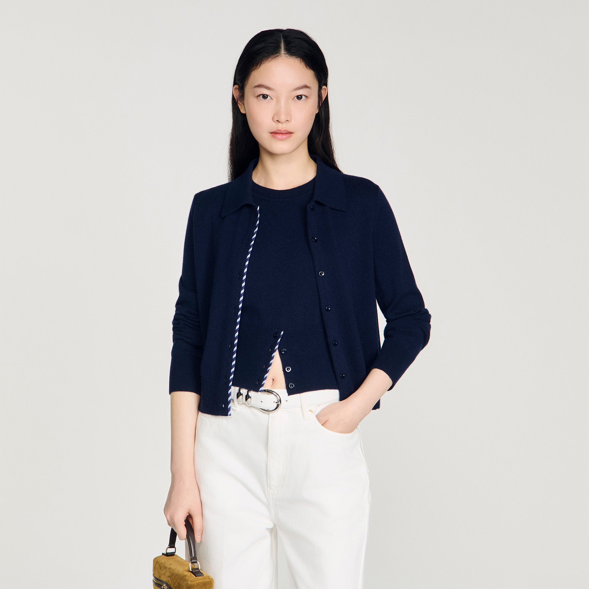 Dantes Striped Wool And Cashmere Cardigan Navy Blue