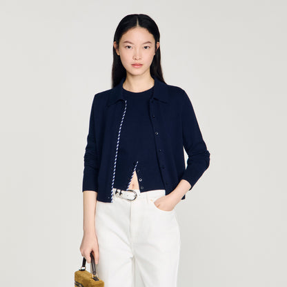 Dantes Striped Wool And Cashmere Cardigan Navy Blue