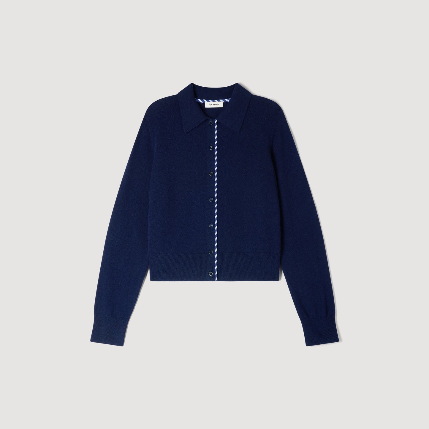 Dantes Striped Wool And Cashmere Cardigan Navy Blue