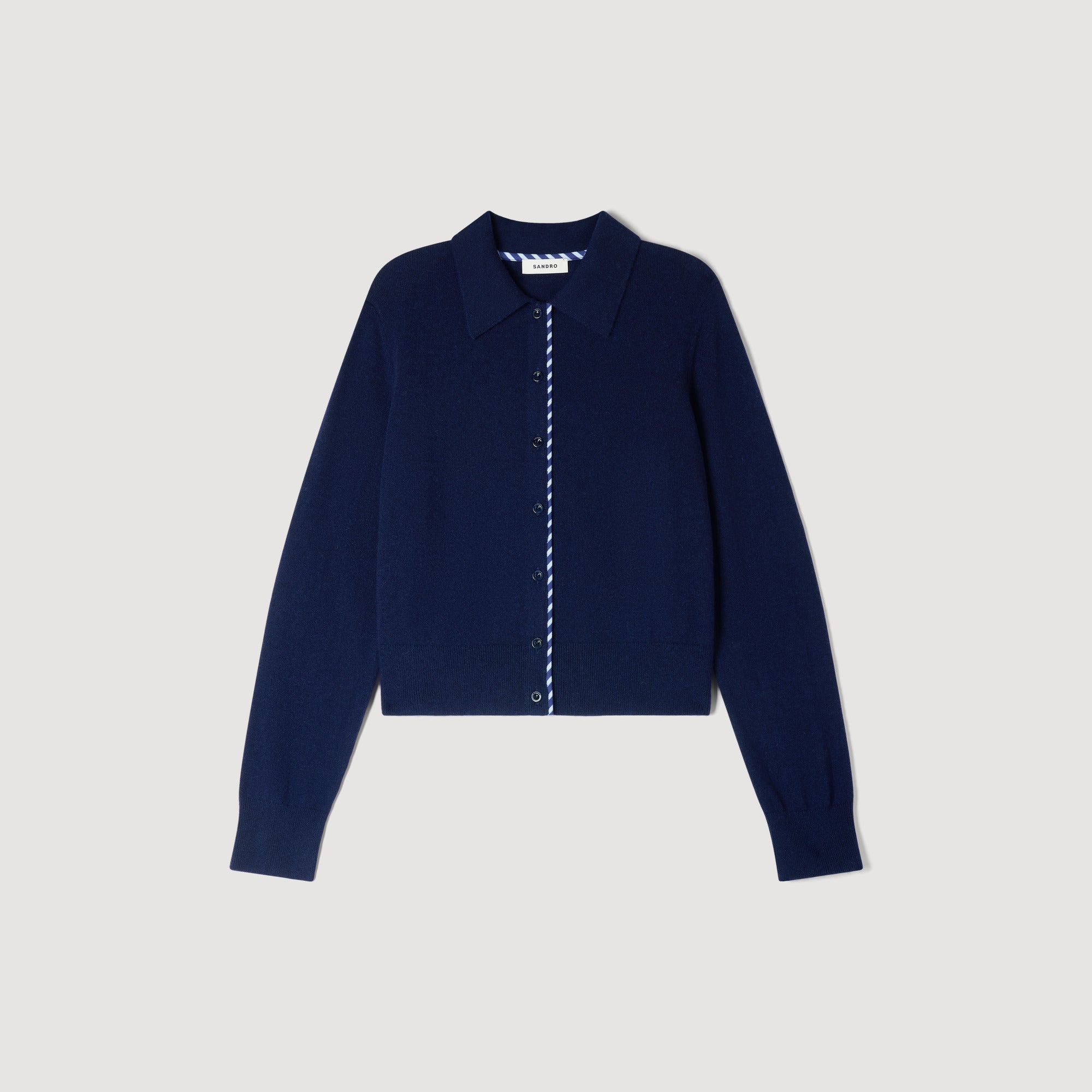 Dantes Striped Wool And Cashmere Cardigan Navy Blue