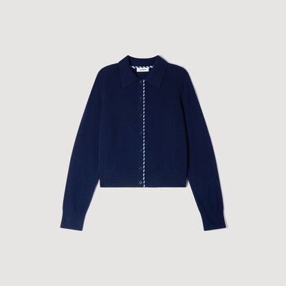 Dantes Striped Wool And Cashmere Cardigan Navy Blue
