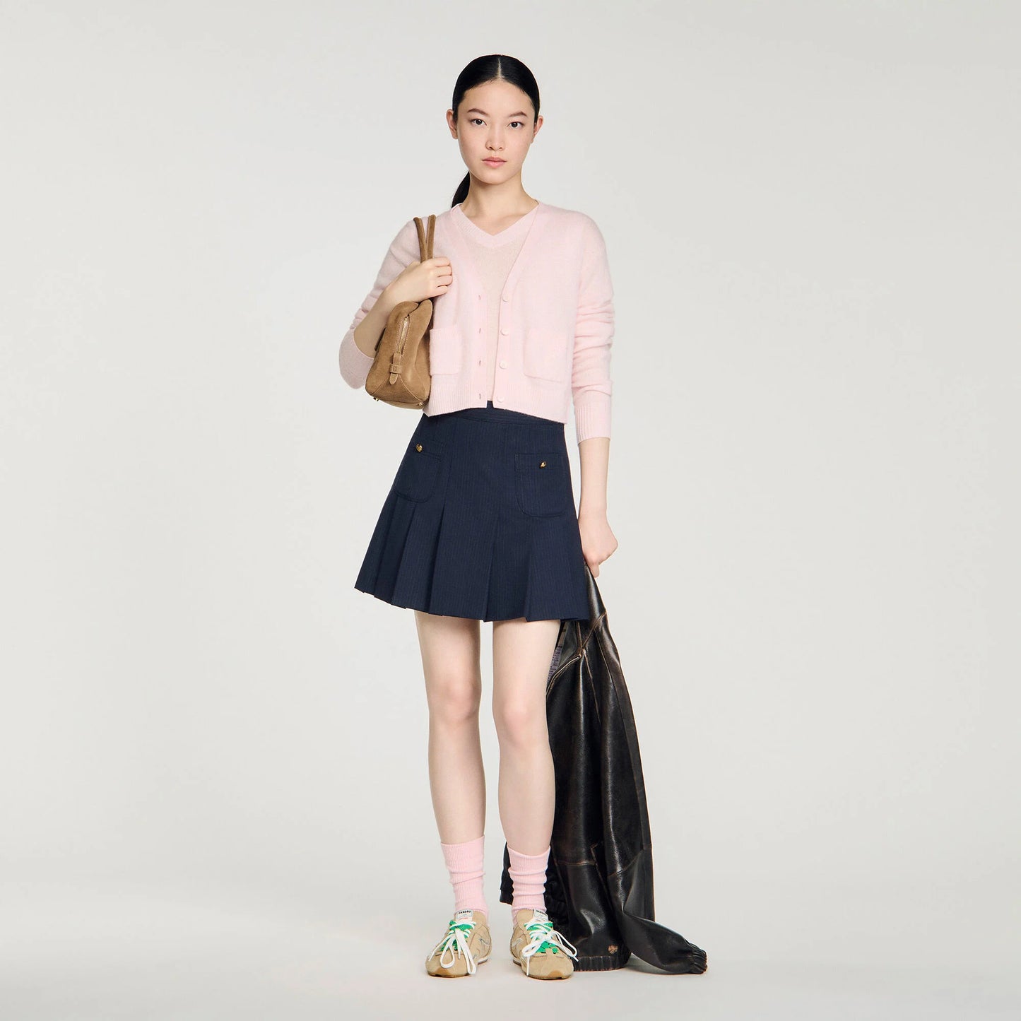 Cassidie Cropped Cashmere Wool Cardigan Light Pink