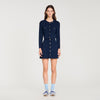 Claudie Cropped Rib Knit Cardigan Navy Blue