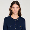 Claudie Cropped Rib Knit Cardigan Navy Blue