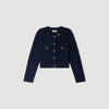 Claudie Cropped Rib Knit Cardigan Navy Blue