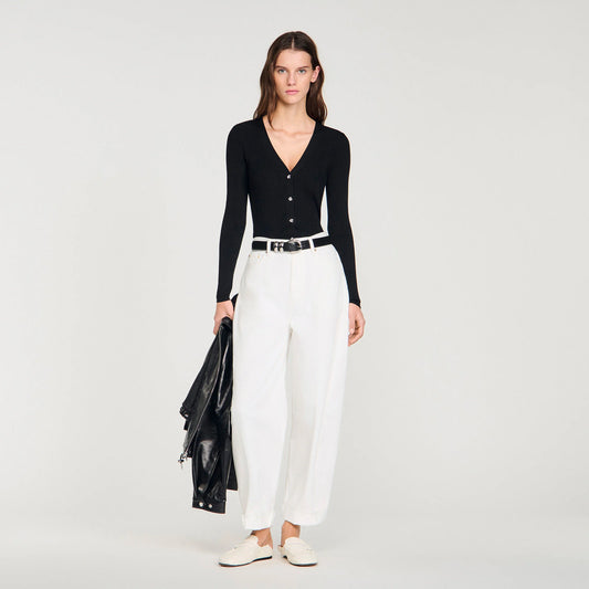 Gabie Ribbed Cardigan With Fancy Buttons Black