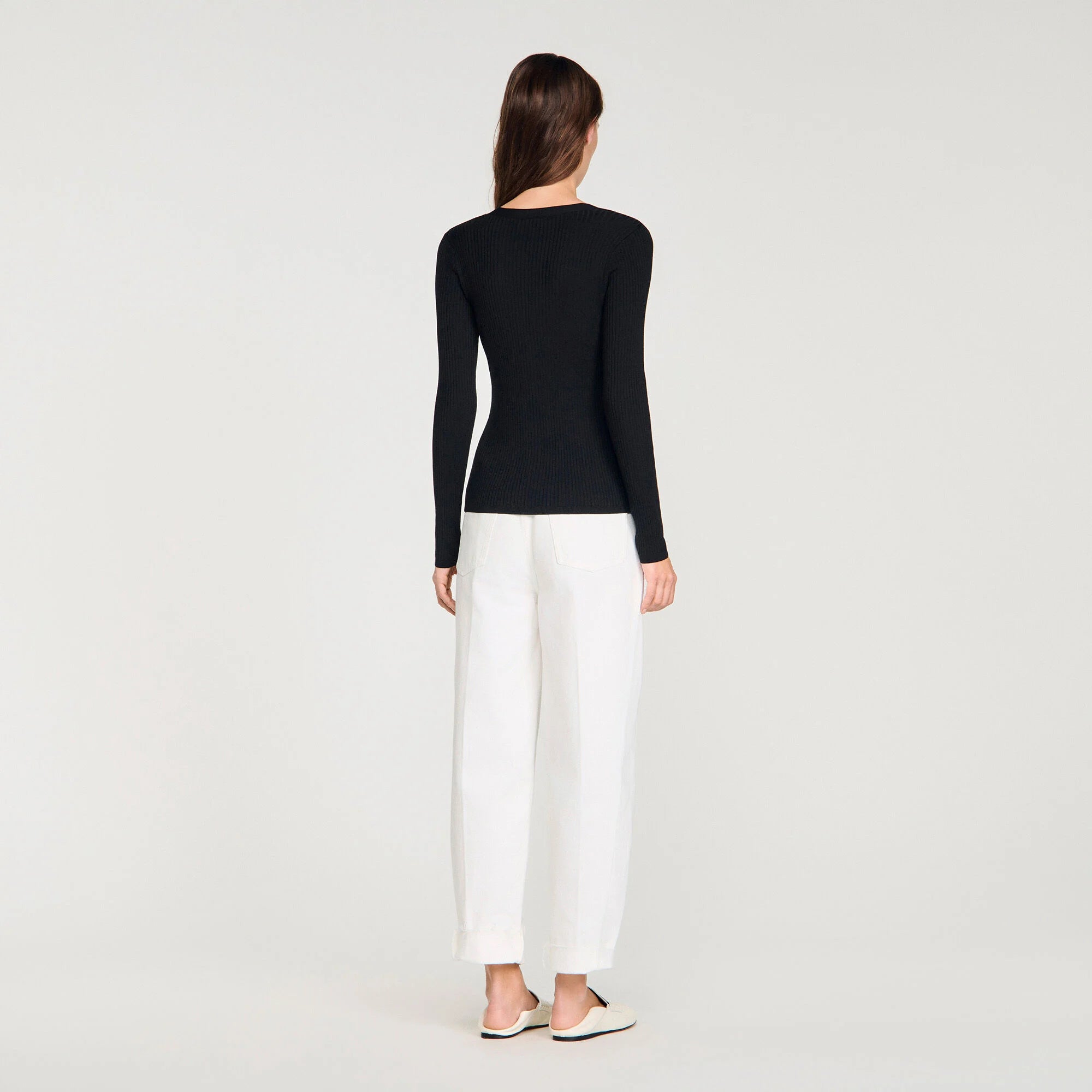 Gabie Ribbed Cardigan With Fancy Buttons Black