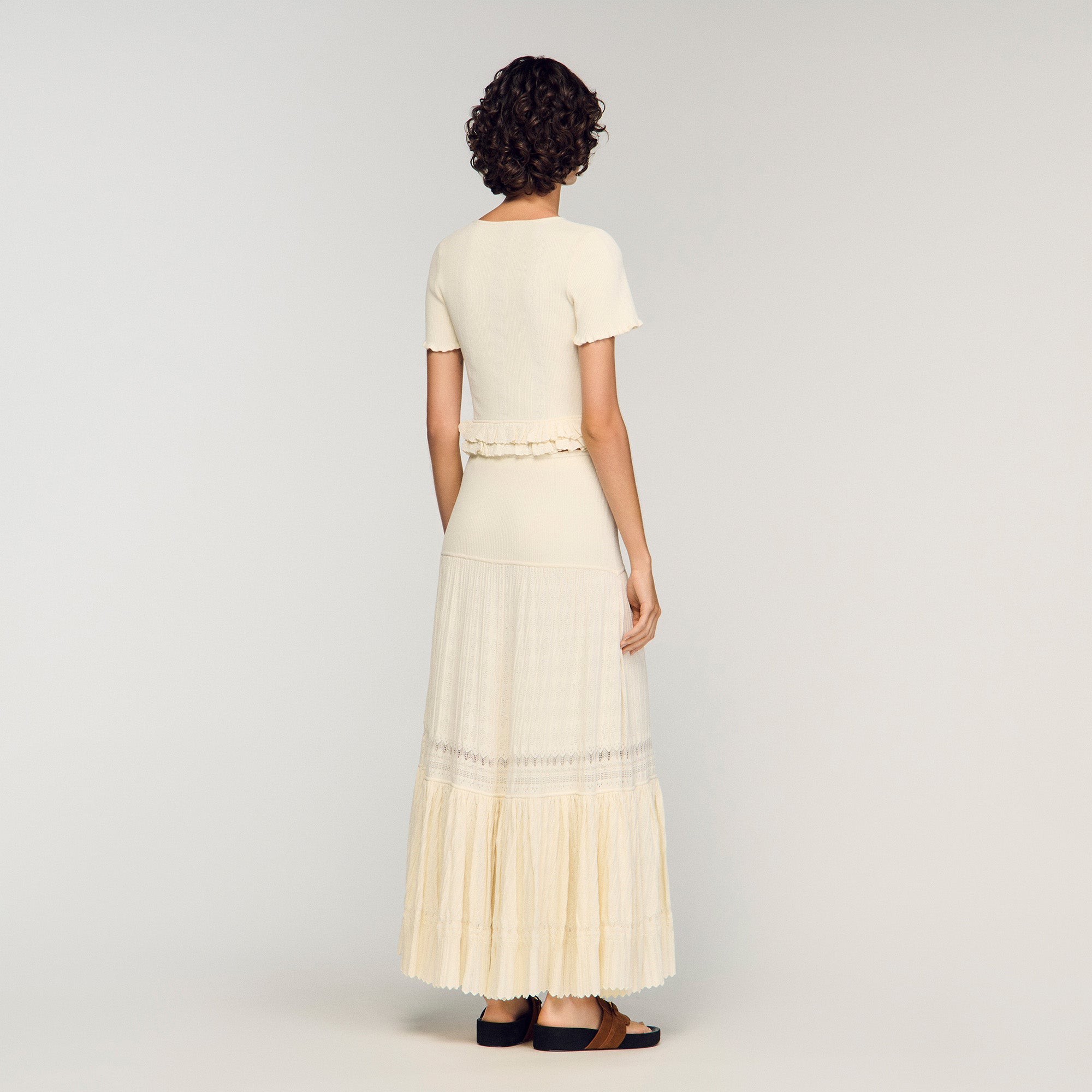 Ruffled Knit Cardigan Ecru