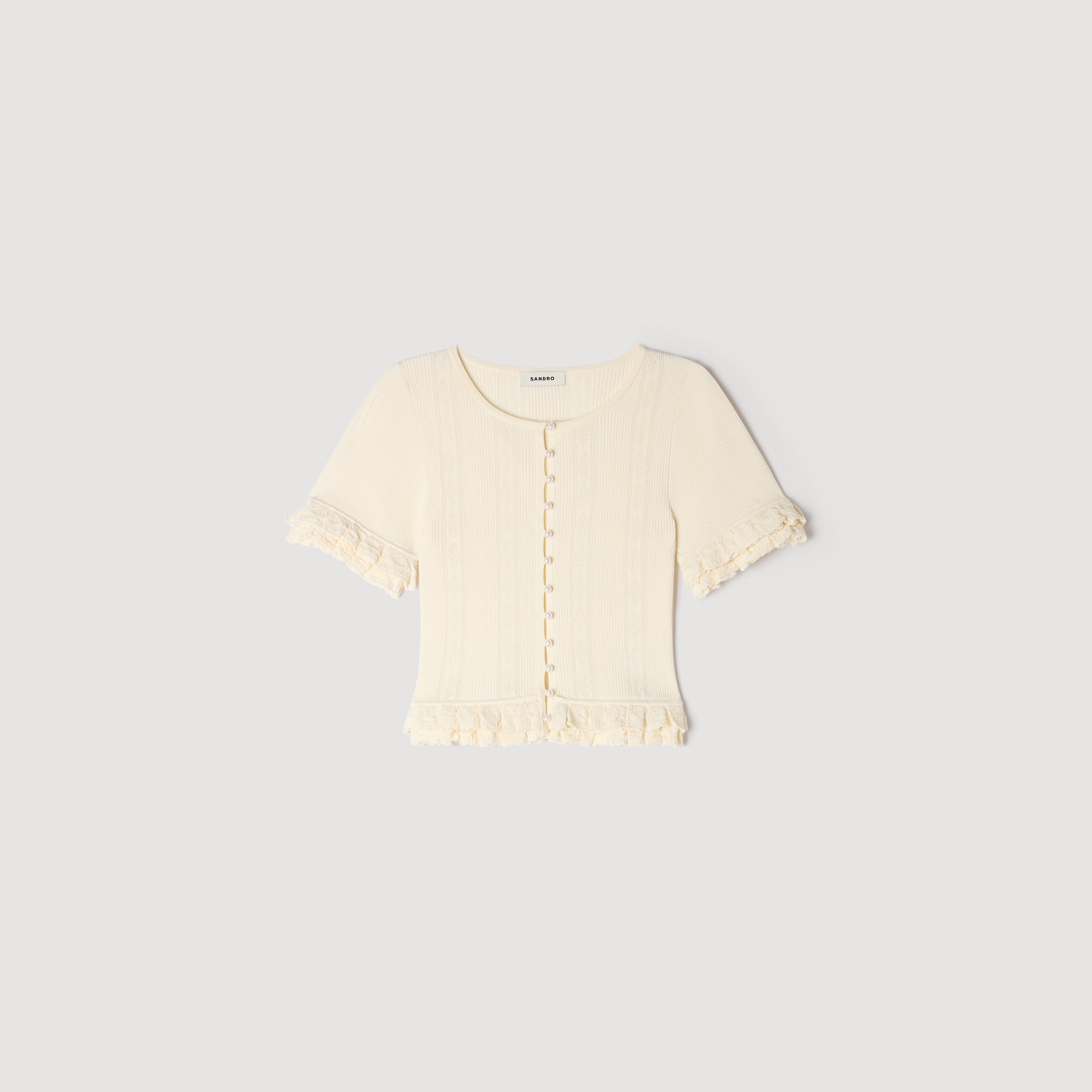 Arianna Ruffled Knit Cardigan Ecru