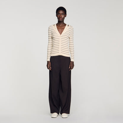 Gabri Striped Ribbed Cardigan ECRU / BROWN