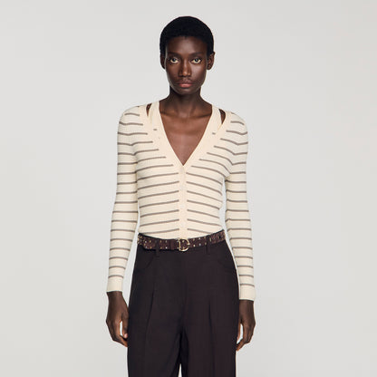 Gabri Striped Ribbed Cardigan ECRU / BROWN