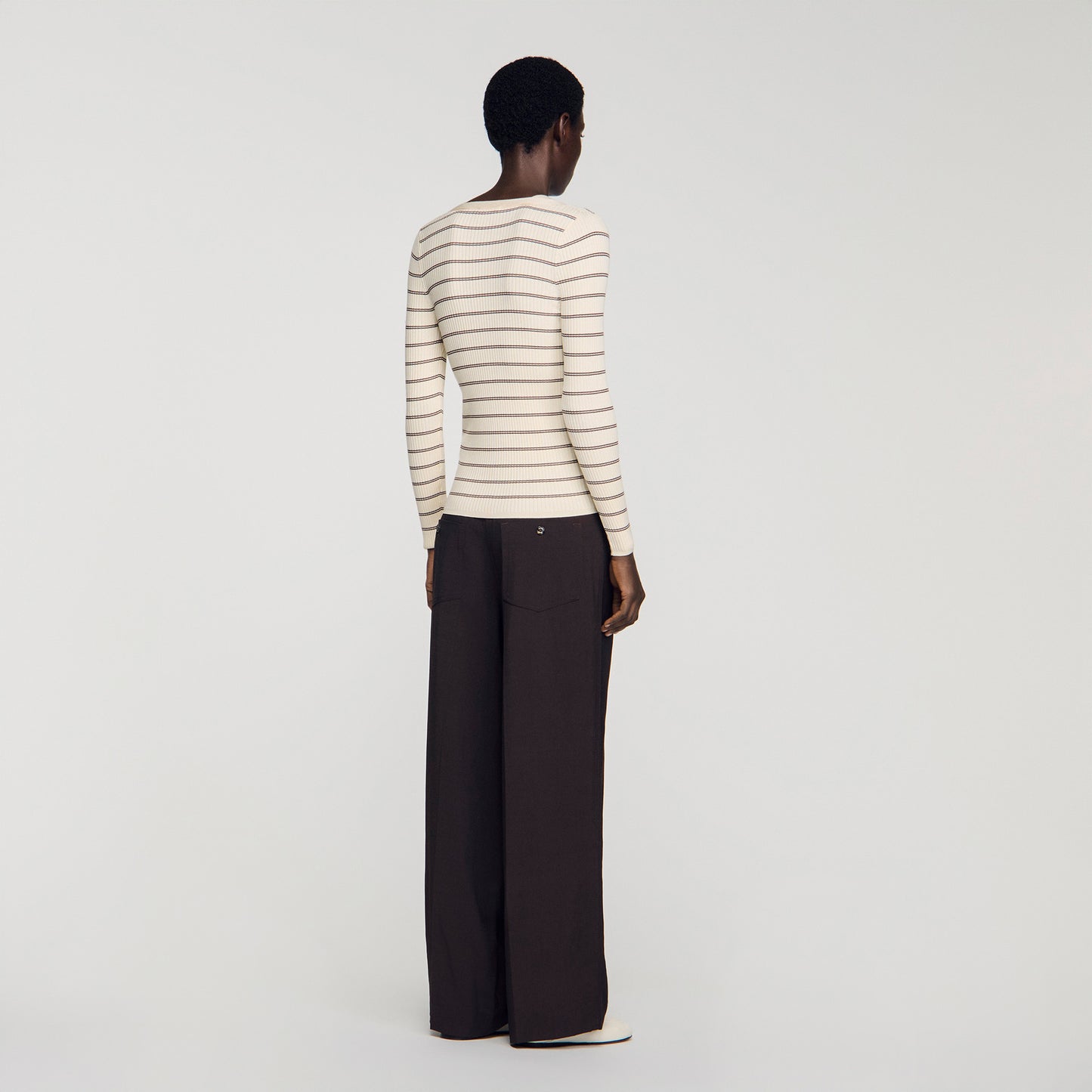 Gabri Striped Ribbed Cardigan ECRU / BROWN