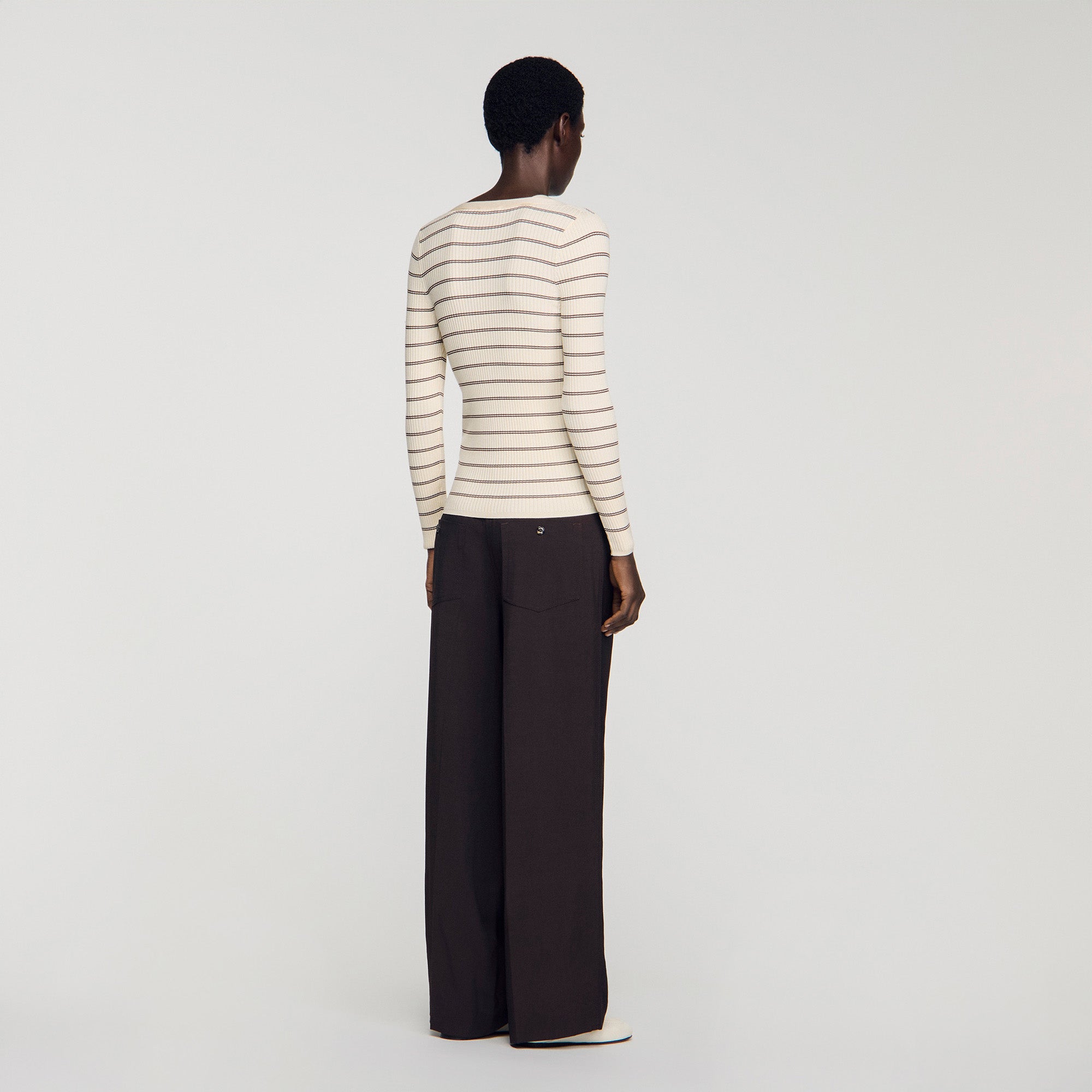 Gabri Striped Ribbed Cardigan ECRU / BROWN