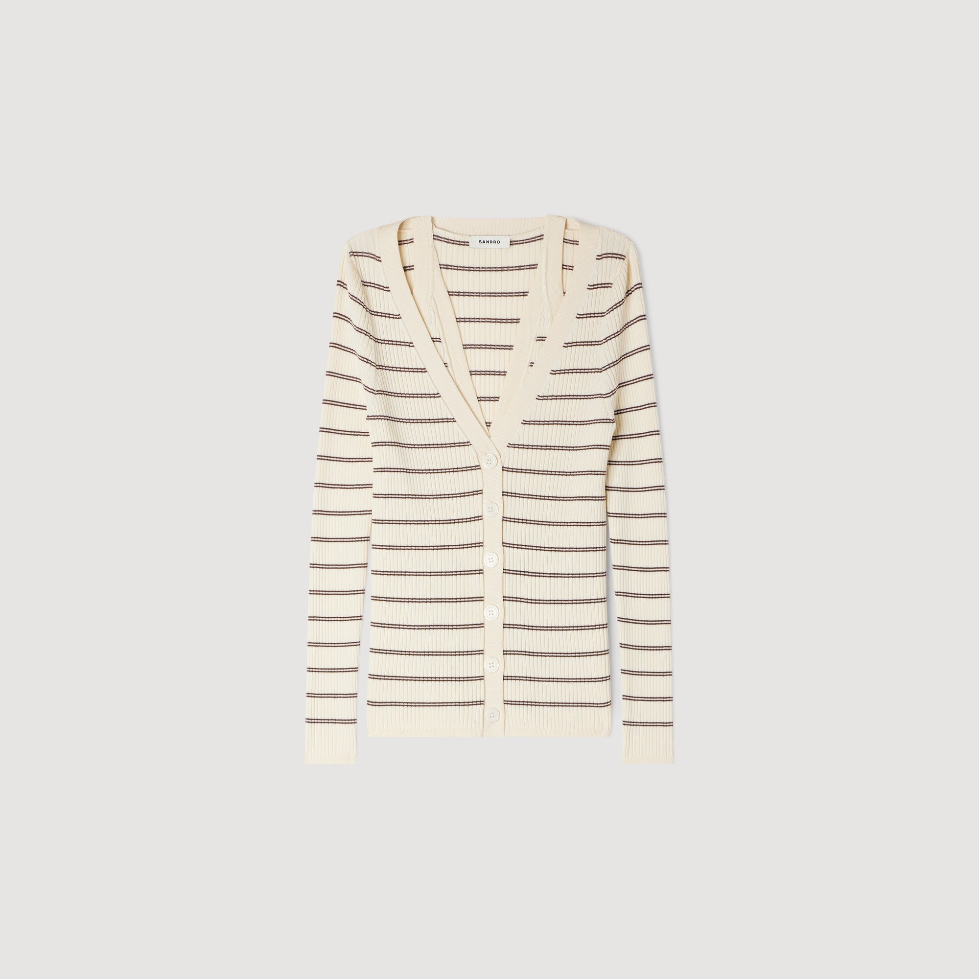 Gabri Striped Ribbed Cardigan ECRU / BROWN