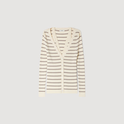 Gabri Striped Ribbed Cardigan ECRU / BROWN