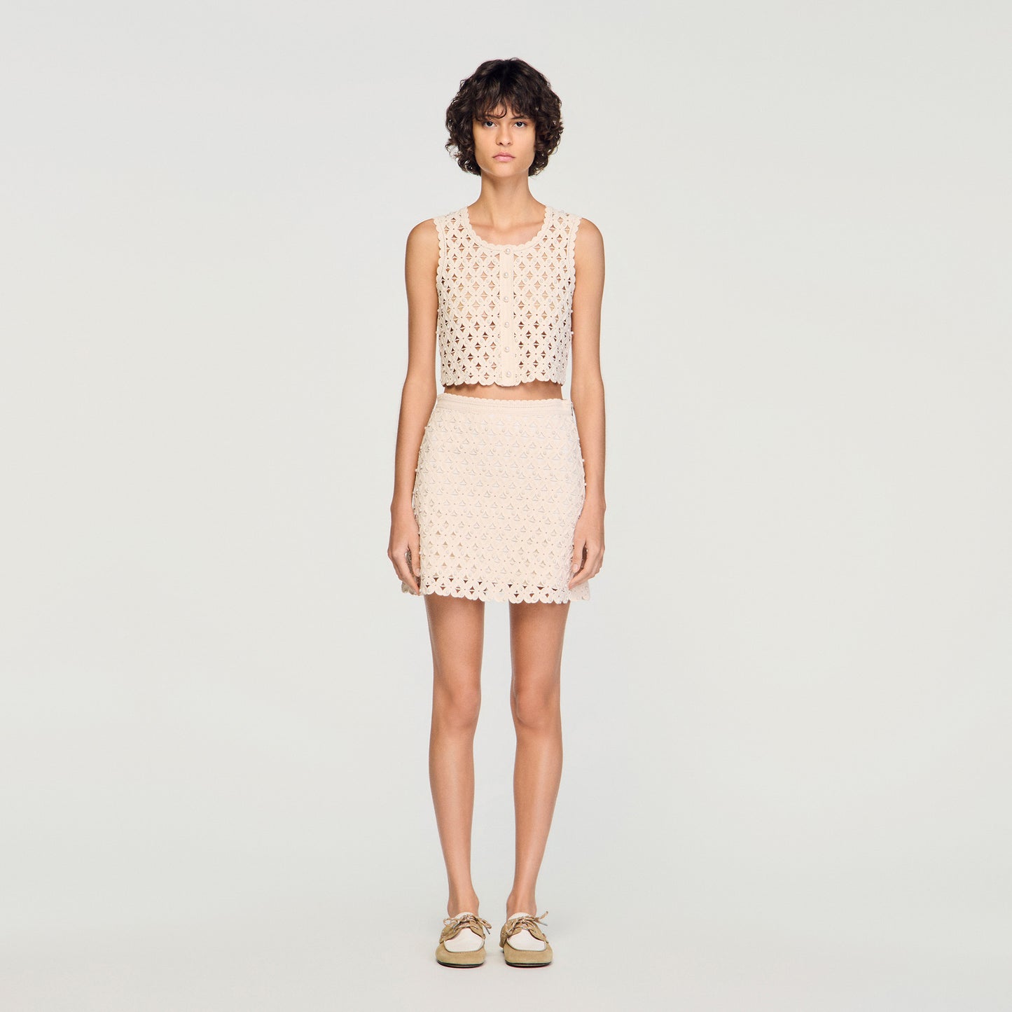 Lali Beaded Crochet Cardigan Ecru