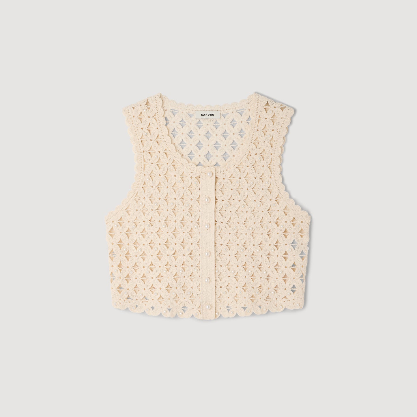 Lali Beaded Crochet Cardigan Ecru