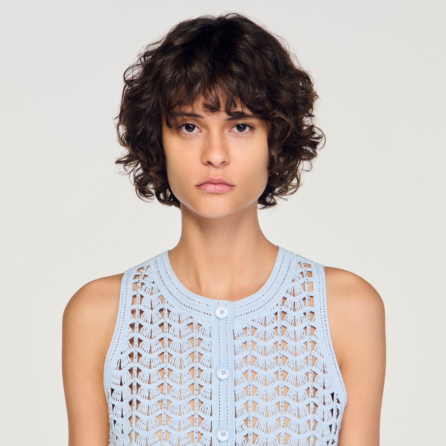 Miguel Beaded Crochet Cardigan Sky Blue