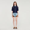 Marea Crochet And Denim Cardigan Navy Blue